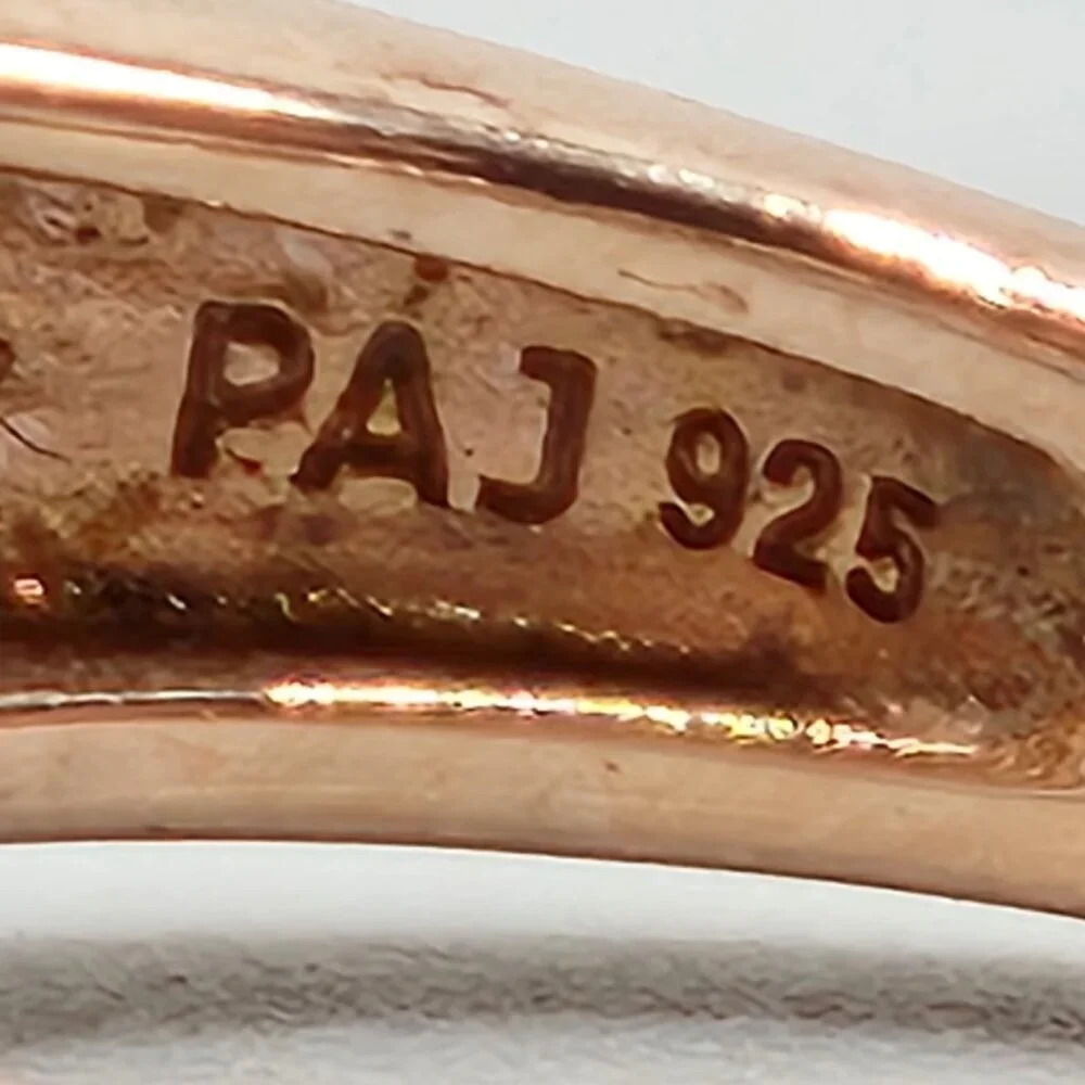 Rose Gold Tone Ring w/ Crystals Size  7 Sterling Silver - Picture 5 of 9